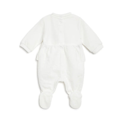 Girls White Applique Nappy Opening Babysuit