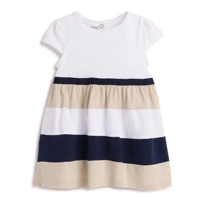 Girls White Colourblocked A-Line Dress
