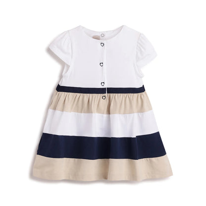 Girls White Colourblocked A-Line Dress