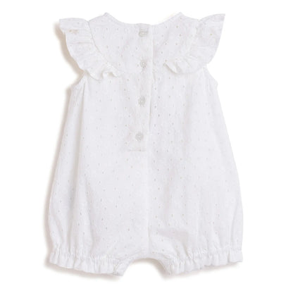 Girls White Cotton Romper