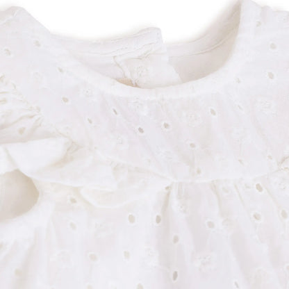 Girls White Cotton Romper