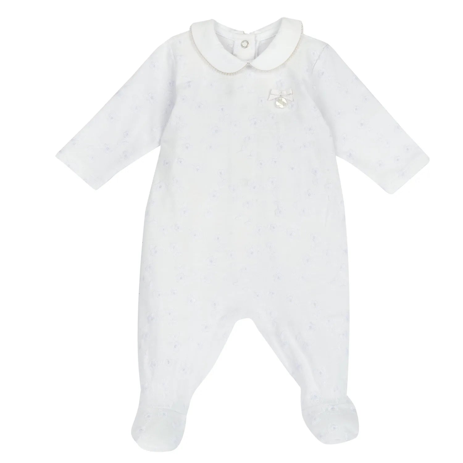 Girls White Embellished Back Opening Babysuit