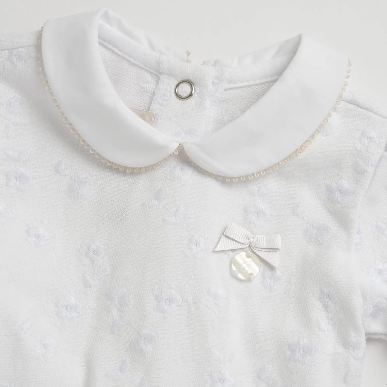 Girls White Embellished Back Opening Babysuit
