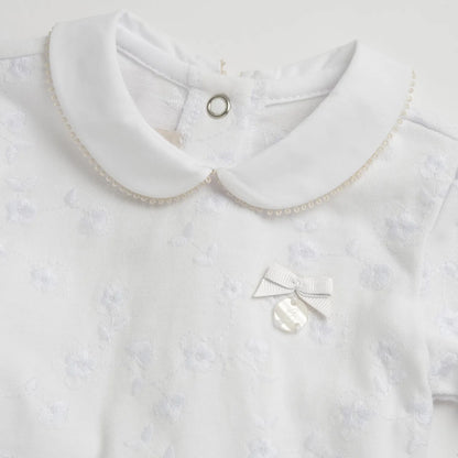Girls White Embellished Back Opening Babysuit