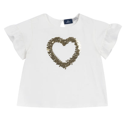 Girls White Embellished Heart Top