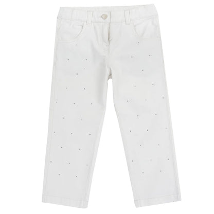 Girls White Embellished Jeans
