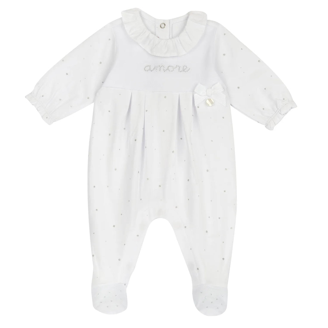 Girls White Embellished Leg Opening Babysuit