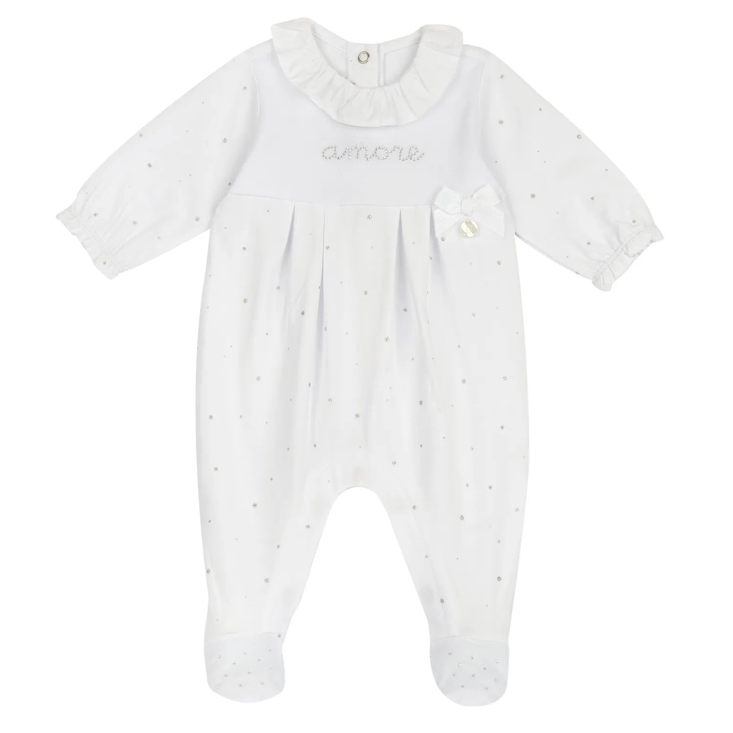 Girls White Embellished Leg Opening Babysuit