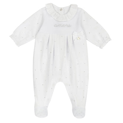 Girls White Embellished Leg Opening Babysuit