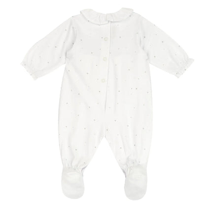 Girls White Embellished Leg Opening Babysuit