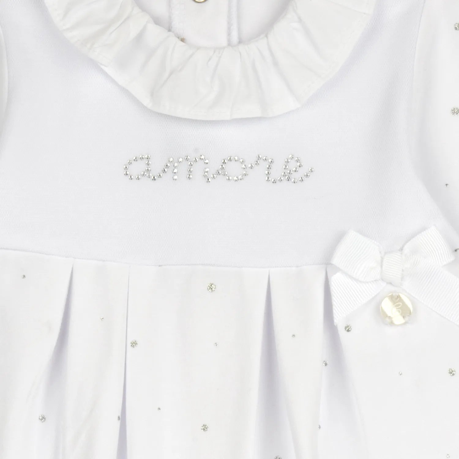 Girls White Embellished Leg Opening Babysuit