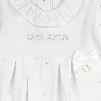 Girls White Embellished Leg Opening Babysuit
