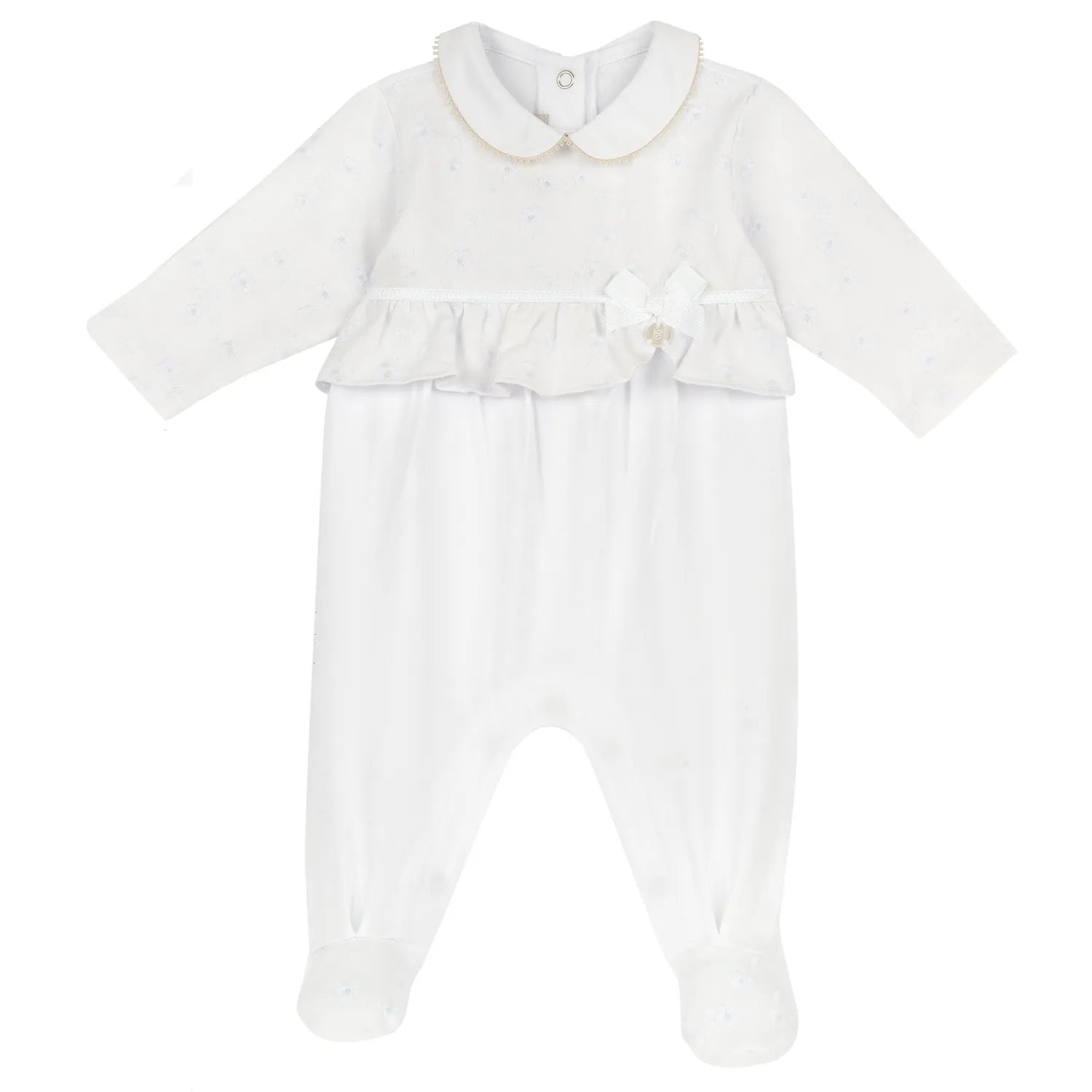 Girls White Embellished Leg Opening Babysuit