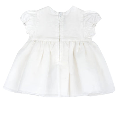 Girls White Embellished Short Sleeve Dress