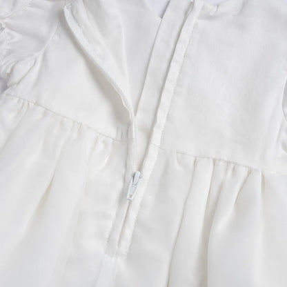 Girls White Embellished Short Sleeve Dress