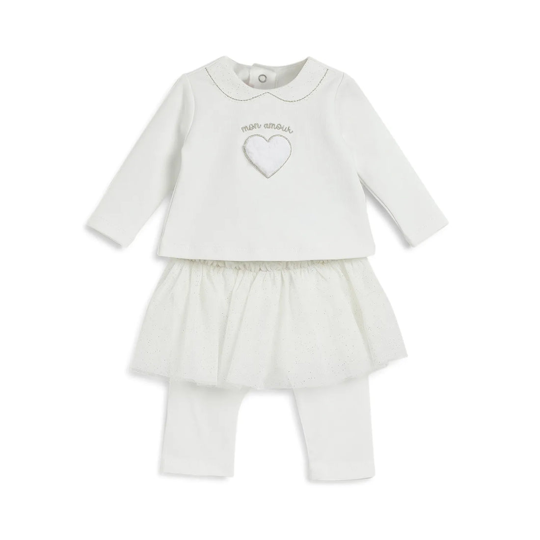 Girls White Embellished T-shirt With Legging