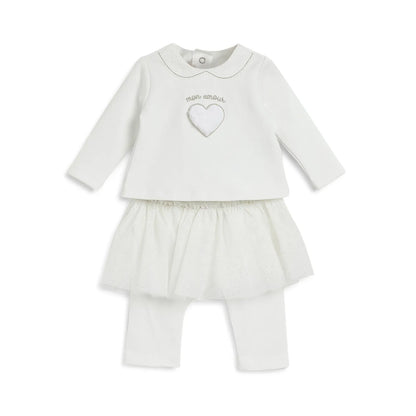 Girls White Embellished T-shirt With Legging