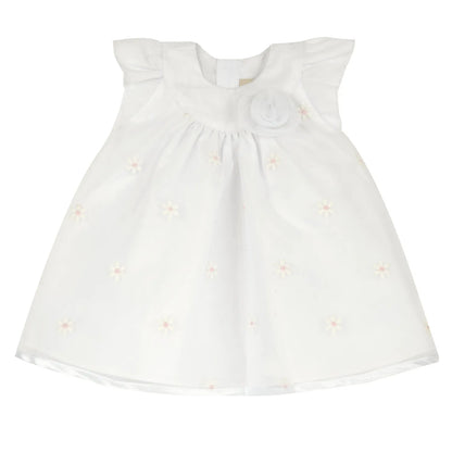 Girls White Embroidered Cap Sleeve Dress