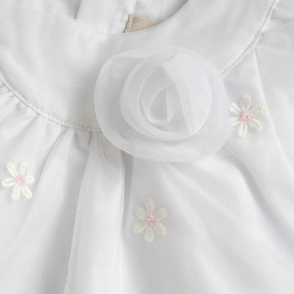 Girls White Embroidered Cap Sleeve Dress