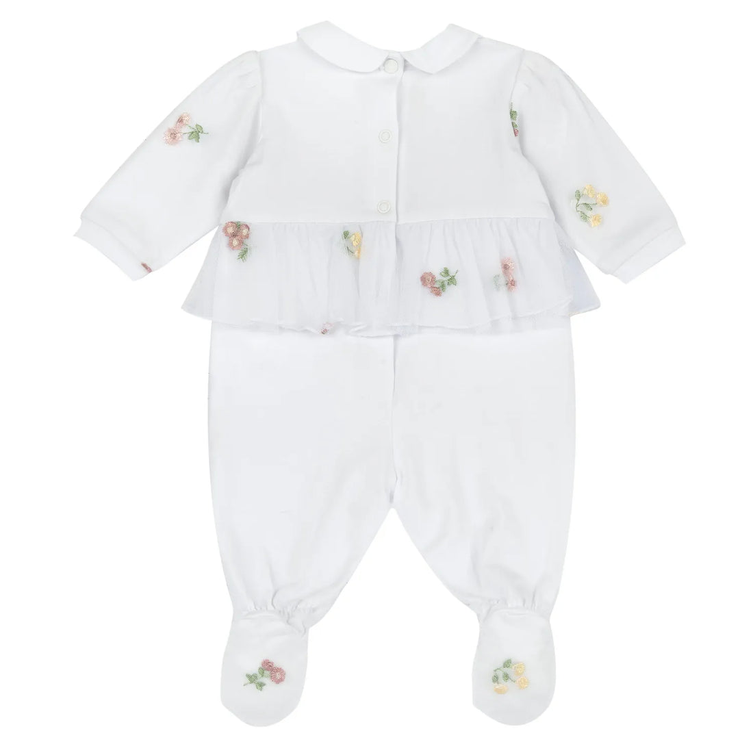 Girls White Embroidered Leg Opening Babysuit