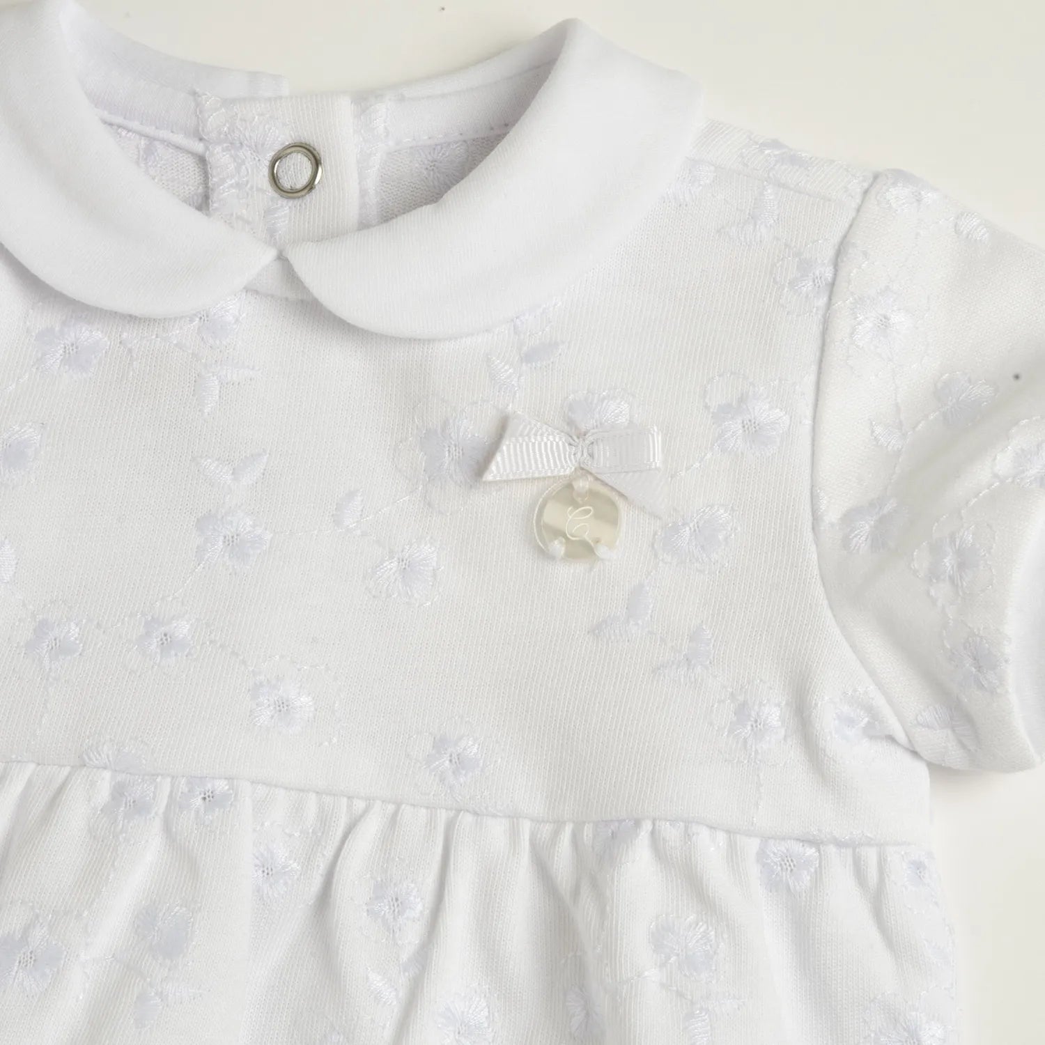 Girls White Embroidered Romper