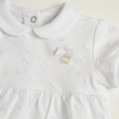 Girls White Embroidered Romper