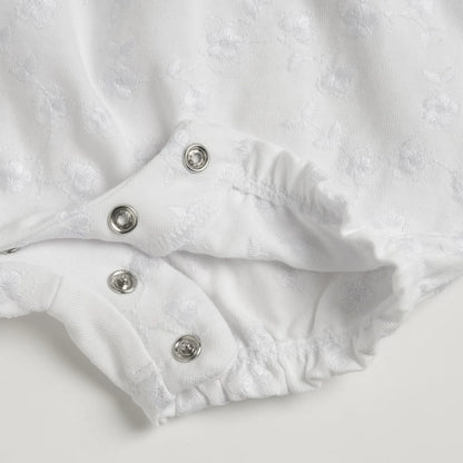 Girls White Embroidered Romper