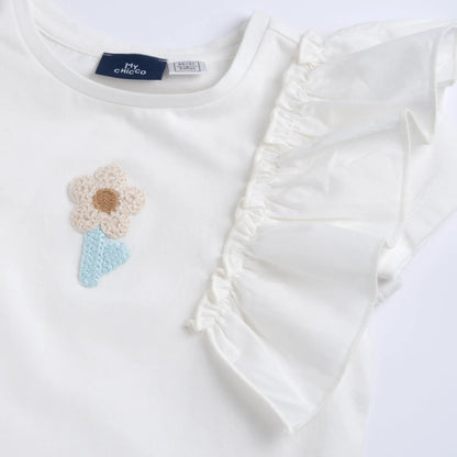 Girls White Embroidered Self Design Top