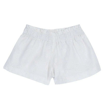 Girls White Embroidered Shorts
