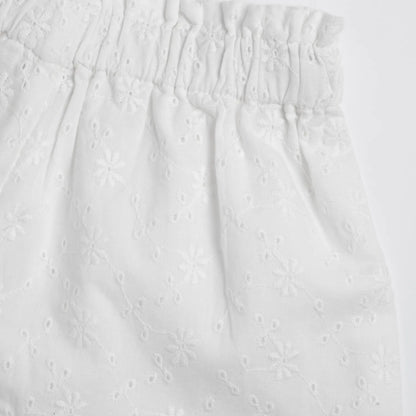Girls White Embroidered Shorts