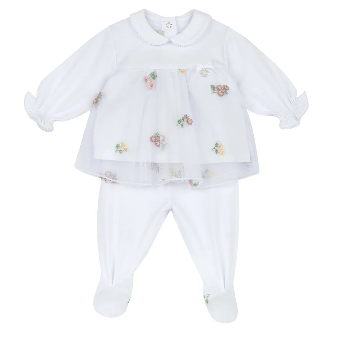 Girls White Embroidered Smock with Leggings