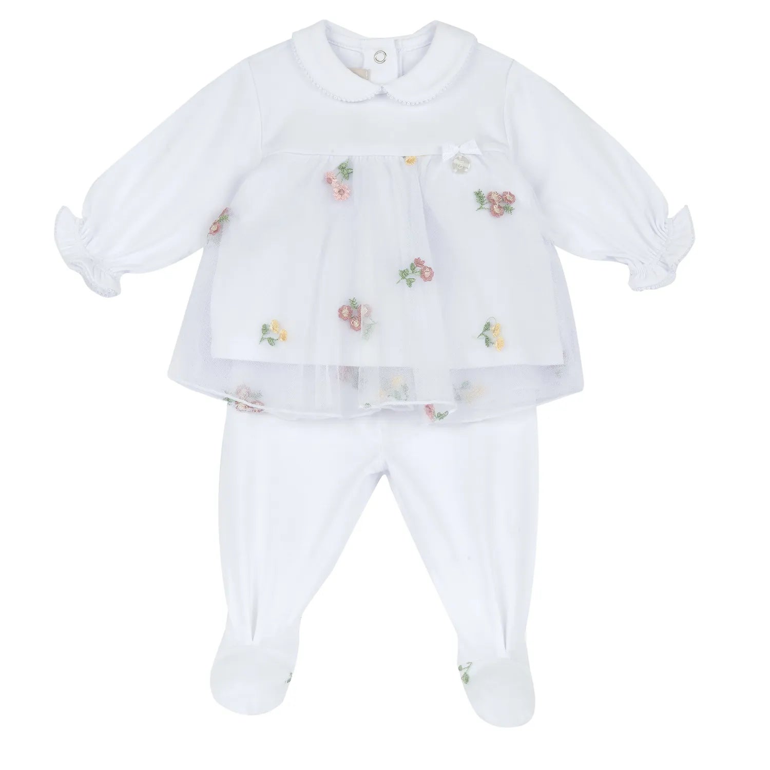 Girls White Embroidered Smock with Leggings