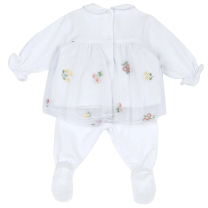 Girls White Embroidered Smock with Leggings