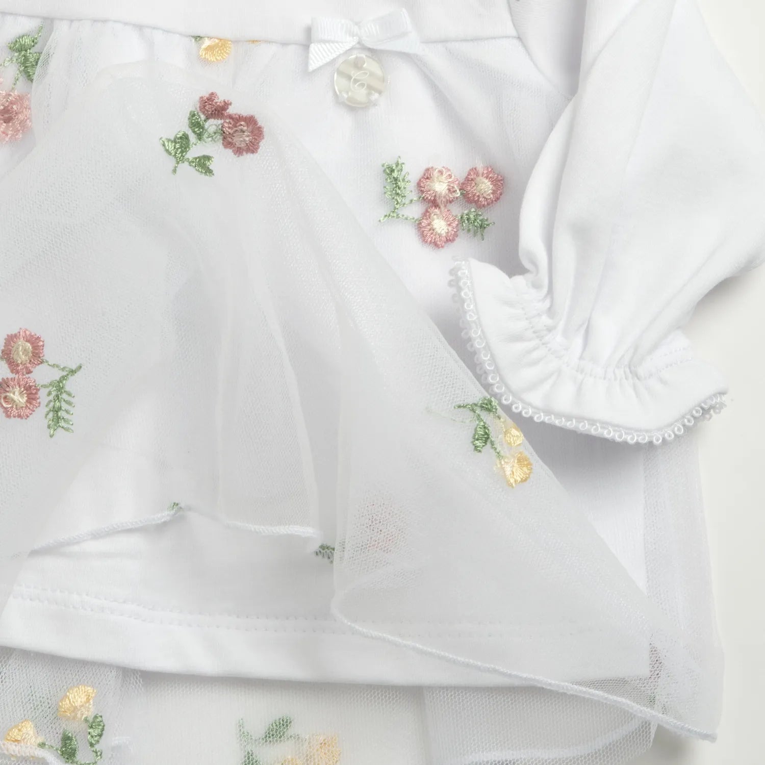 Girls White Embroidered Smock with Leggings