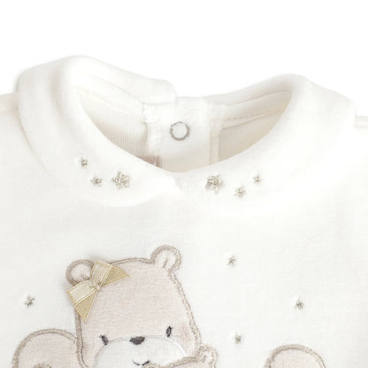 Girls White Embroidered Sweatshirt With Legging