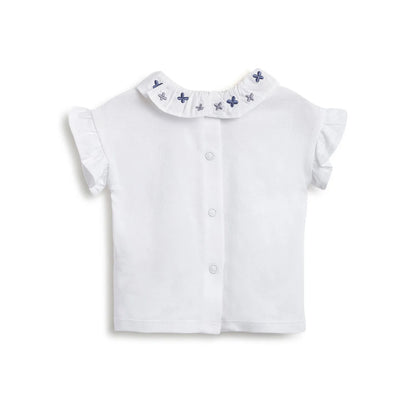 Girls White Embroidered T-Shirt With Shorts