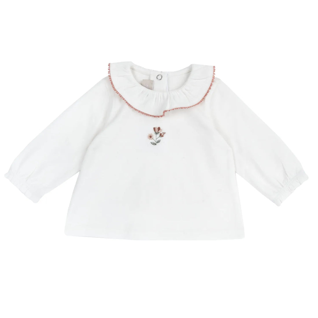 Girls White Floral Embroidered Long Sleeve Top