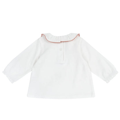 Girls White Floral Embroidered Long Sleeve Top