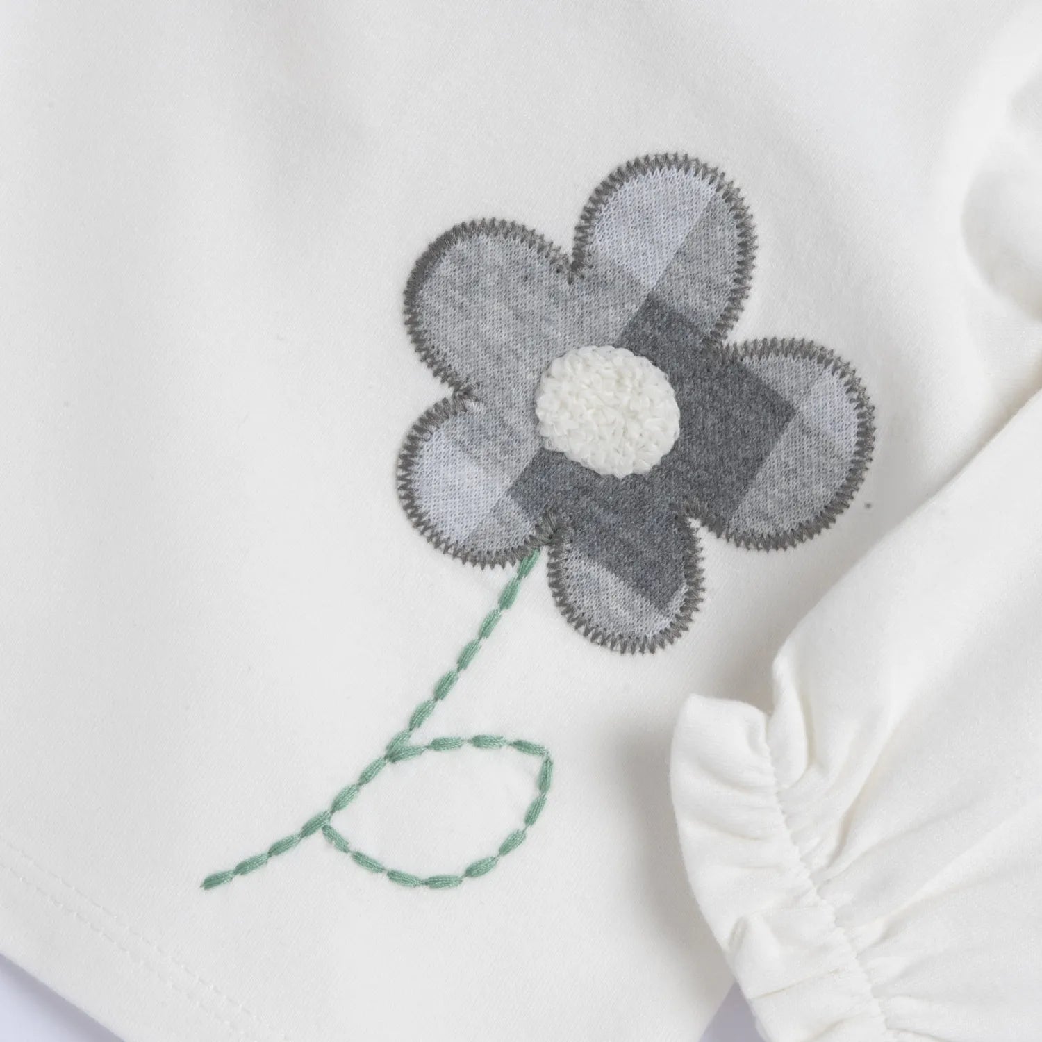 Girls White Floral Embroidered T-shirt