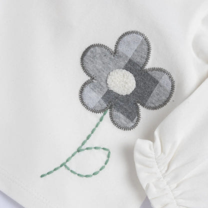 Girls White Floral Embroidered T-shirt