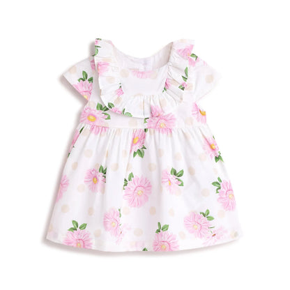 Girls White Floral Printed Dress