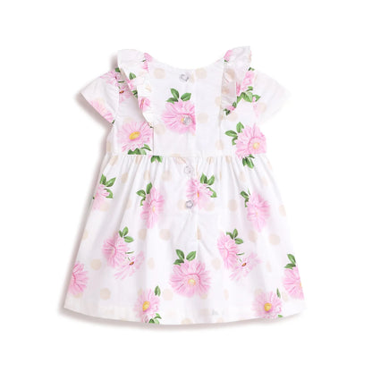 Girls White Floral Printed Dress