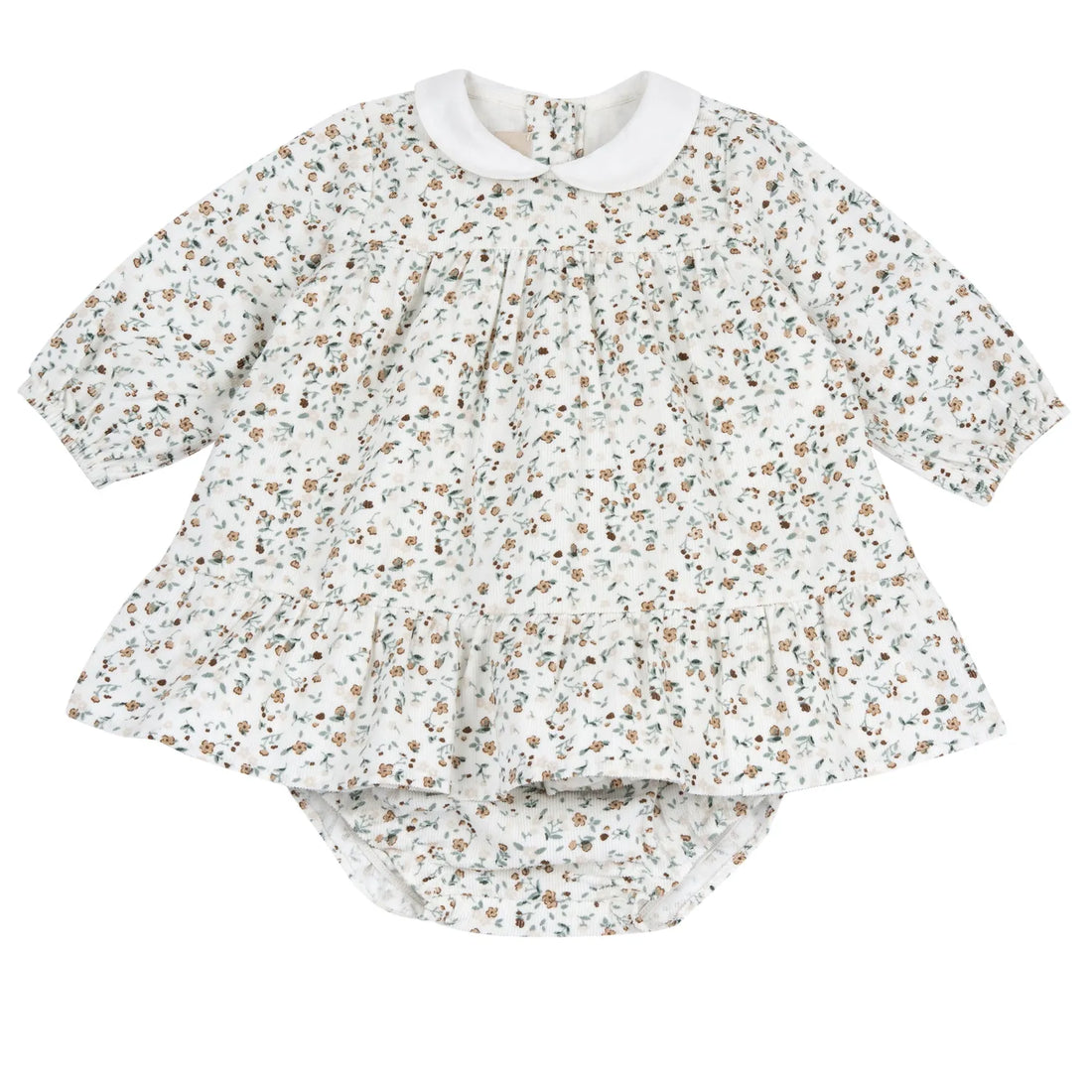 Girls White Floral Printed Dress with Panties