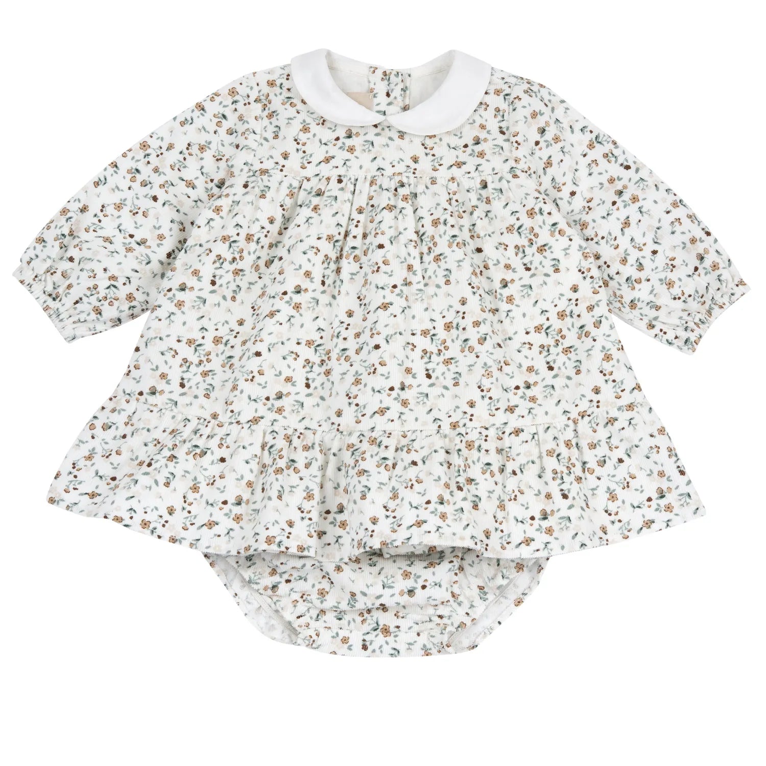 Girls White Floral Printed Dress with Panties