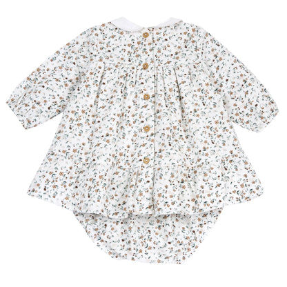 Girls White Floral Printed Dress with Panties