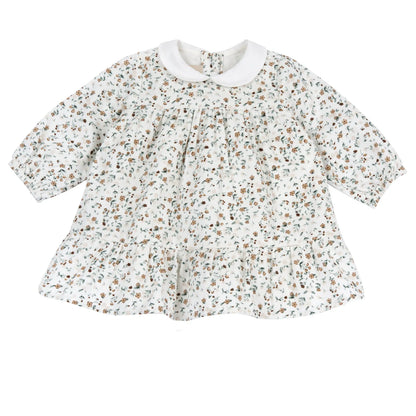 Girls White Floral Printed Dress with Panties