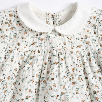 Girls White Floral Printed Dress with Panties