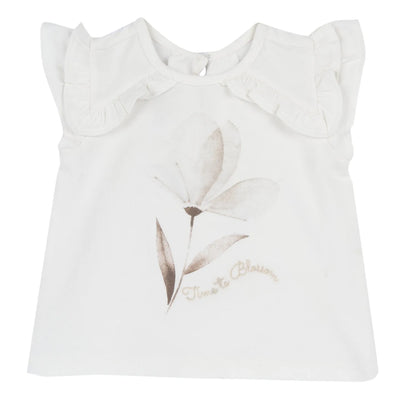 Girls White Floral Printed Top