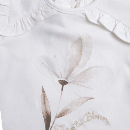 Girls White Floral Printed Top