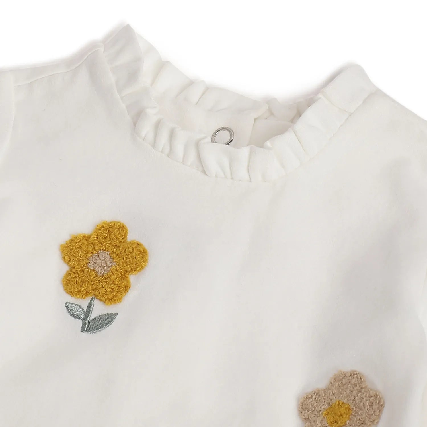 Girls White Floral Printed T-shirt